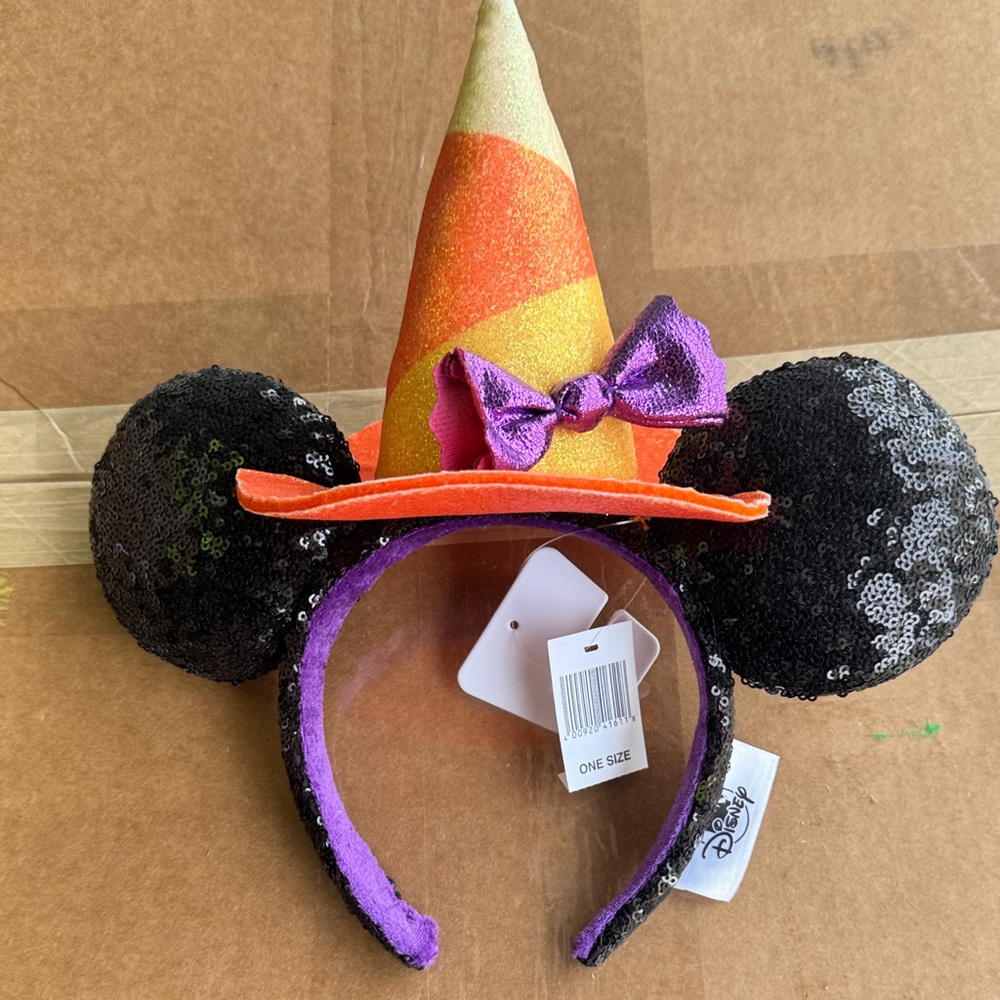 Disney parks Minnie Mouse Halloween candy corn sequined witch ears